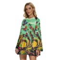 Monkey Tiger Bird Parrot Forest Jungle Style Round Neck Long Sleeve Bohemian Style Chiffon Mini Dress View2