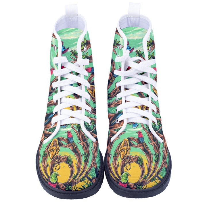 Monkey Tiger Bird Parrot Forest Jungle Style Women s High-Top Canvas Sneakers