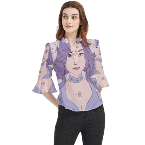 Futuristic Woman Loose Horn Sleeve Chiffon Blouse by Fundigitalart234