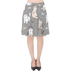 Cute Cat Pattern Cartoon Velvet High Waist Skirt by Cowasu