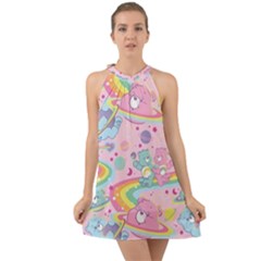 Bears Kawaii Pattern Halter Tie Back Chiffon Dress by Cowasu