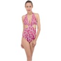 Cute Pink Sakura Flower Pattern Halter Front Plunge Swimsuit View1