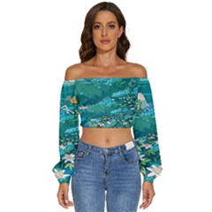 Psychedelic Adventure Long Sleeve Crinkled Weave Crop Top by Cowasu