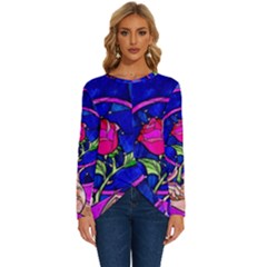 Stained Glass Rose Long Sleeve Crew Neck Pullover Top by Cowasu