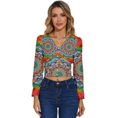 Mandalas Psychedelic Long Sleeve V-neck Top by Cowasu