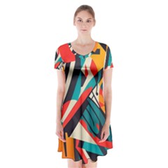 Colorful Abstract Short Sleeve V-neck Flare Dress by Jack14