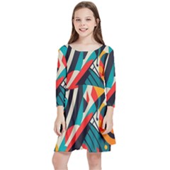 Colorful Abstract Kids  Quarter Sleeve Skater Dress by Jack14