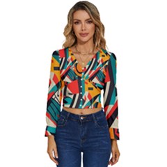 Colorful Abstract Long Sleeve V-neck Top by Jack14