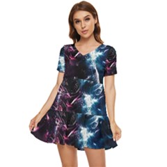 Psychedelic Astronaut Trippy Space Art Tiered Short Sleeve Babydoll Dress by Bangk1t