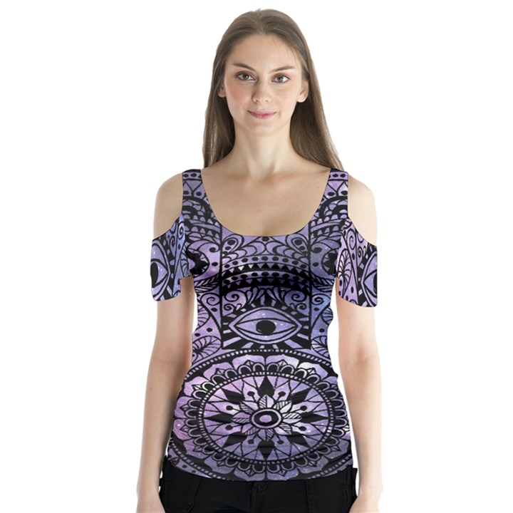 Hamsa Hand Butterfly Sleeve Cutout Tee 