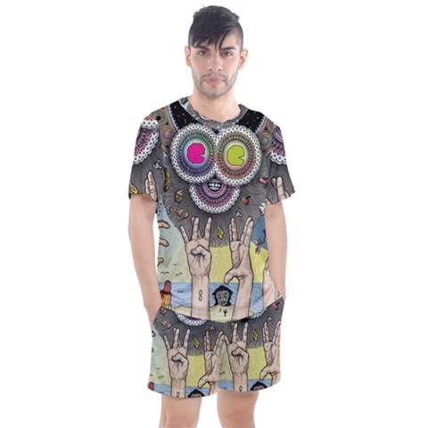 Vintage Trippy Aesthetic Psychedelic 70s Aesthetic Men s Mesh Tee And Shorts Set by Bangk1t