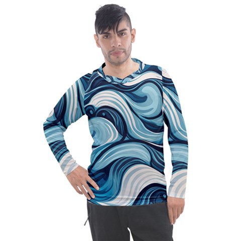 Pattern Ocean Waves Arctic Ocean Blue Nature Sea Men s Pique Long Sleeve Tee by Ndabl3x