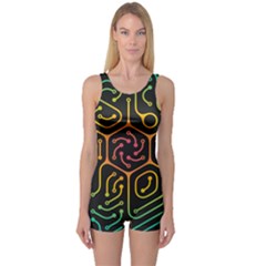 Circuit Hexagonal Geometric Pattern Background Pattern One Piece Boyleg Swimsuit by Ndabl3x