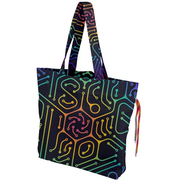 Circuit Hexagonal Geometric Pattern Background Pattern Drawstring Tote Bag