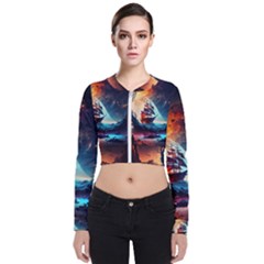 Tree Planet Moon Long Sleeve Zip Up Bomber Jacket by Ndabl3x