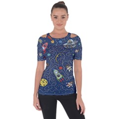 Cat Cosmos Cosmonaut Rocket Shoulder Cut Out Short Sleeve Top by Cowasu