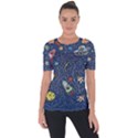 Cat Cosmos Cosmonaut Rocket Shoulder Cut Out Short Sleeve Top View1