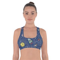 Cat Cosmos Cosmonaut Rocket Cross Back Sports Bra by Cowasu