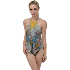 Vintage World Map Go With The Flow One Piece Swimsuit by Cowasu