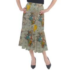 Vintage World Map Midi Mermaid Skirt by Cowasu