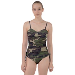 Texture Military Camouflage Repeats Seamless Army Green Hunting Sweetheart Tankini Set by Cowasu