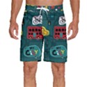 Seamless Pattern With Vehicles Building Road Men s Beach Shorts View1