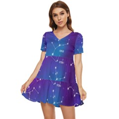 Realistic Night Sky With Constellations Tiered Short Sleeve Babydoll Dress by Cowasu