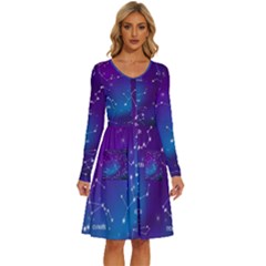 Realistic Night Sky With Constellations Long Sleeve Dress With Pocket by Cowasu