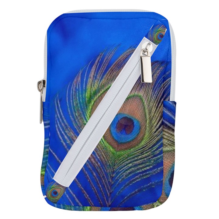 Blue Peacock Feather Belt Pouch Bag (Large)