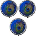 Blue Peacock Feather Mini Round Pill Box (Pack of 3) View1