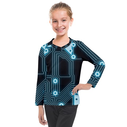 A Completely Seamless Background Design Circuitry Kids  Long Mesh Tee by Amaryn4rt