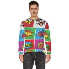 Pop Art Comic Vector Speech Cartoon Bubbles Popart Style With Humor Text Boom Bang Bubbling Expressi Men s Fleece Sweatshirt by Amaryn4rt