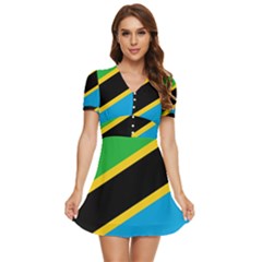 Flag Of Tanzania V-neck High Waist Chiffon Mini Dress by Amaryn4rt