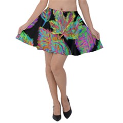 Autumn Pattern Dried Leaves Velvet Skater Skirt by Simbadda