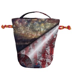 Independence Day Background Abstract Grunge American Flag Drawstring Bucket Bag by Ravend