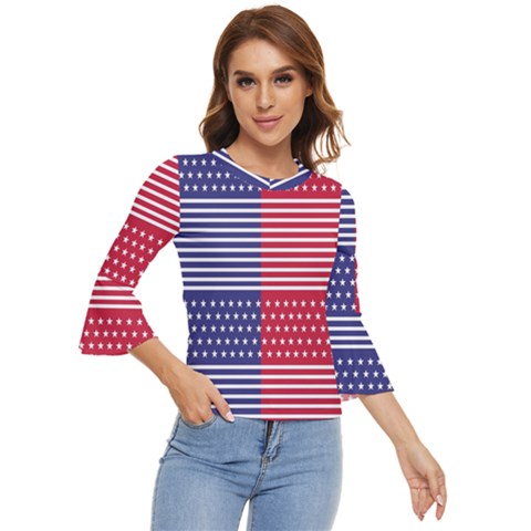 American Flag Patriot Red White Bell Sleeve Top by Celenk