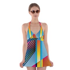 Colorful Rainbow Stripe Pattern Halter Dress Swimsuit  by Vaneshop