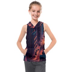 Abstract Landscape Landmark Town City Cityscape Kids  Sleeveless Hoodie by Vaneshop