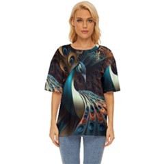 Colorful Peacock Bird Feathers Oversized Basic Tee by Vaneshop