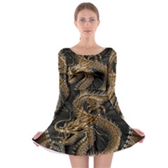 Dragon Pentagram Long Sleeve Skater Dress by Amaryn4rt