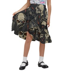 Grunge Seamless Pattern With Skulls Kids  Ruffle Flared Wrap Midi Skirt by Amaryn4rt