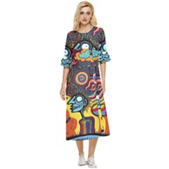 Hippie Rainbow Psychedelic Colorful Double Cuff Midi Dress by uniart180623