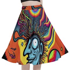 Hippie Rainbow Psychedelic Colorful A-line Full Circle Midi Skirt With Pocket by uniart180623