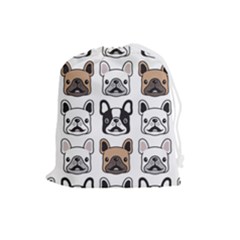 Dog-french-bulldog-seamless-pattern-face-head Drawstring Pouch (large) by uniart180623