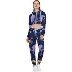 Marine-seamless-pattern-thin-line-memphis-style Cropped Zip Up Lounge Set by uniart180623