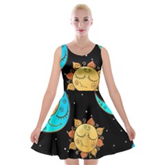 Seamless-pattern-with-sun-moon-children Velvet Skater Dress by uniart180623