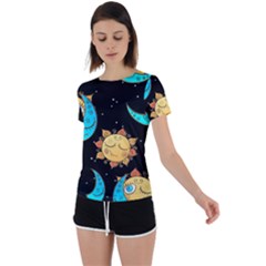 Seamless-pattern-with-sun-moon-children Back Circle Cutout Sports Tee by uniart180623