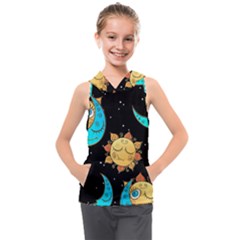 Seamless-pattern-with-sun-moon-children Kids  Sleeveless Hoodie by uniart180623