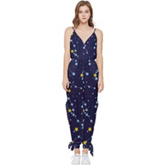 Seamless-pattern-with-cartoon-zodiac-constellations-starry-sky Sleeveless Tie Ankle Chiffon Jumpsuit by uniart180623