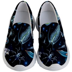 Colorful-abstract-pattern-consisting-glowing-lights-luminescent-images-marine-plankton-dark Kids Lightweight Slip Ons by uniart180623